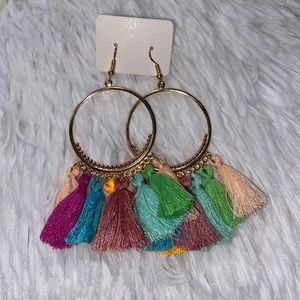 Multicolor Hoop Bohemian Tassel Earrings